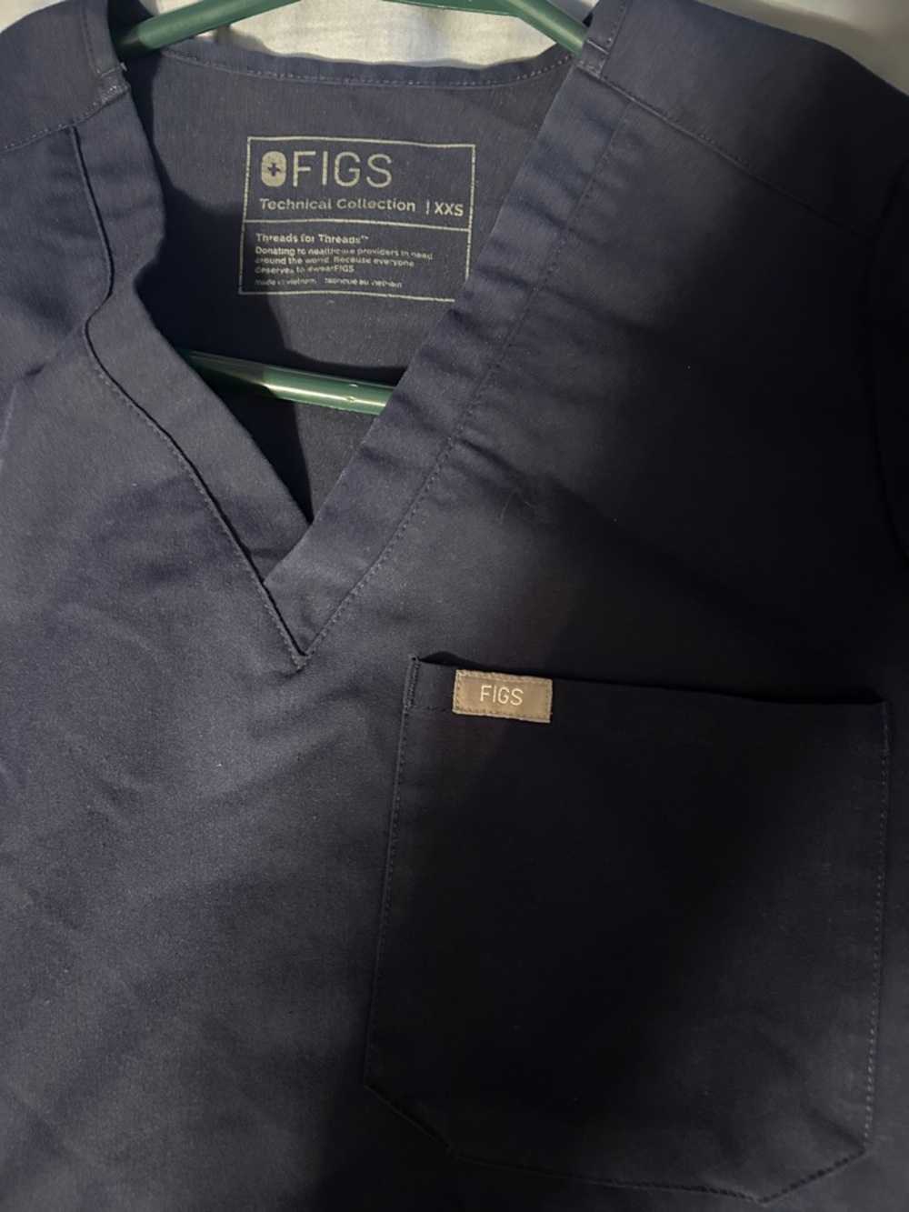 Figs Navy V-Neck Scrub Top with Chest Pocket